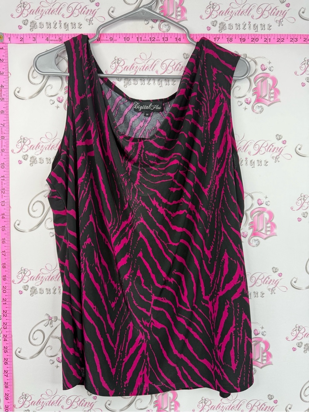Digital plus tank top Black & Fuchsia Zebra-Print Cowl Neck Camisole Y2K